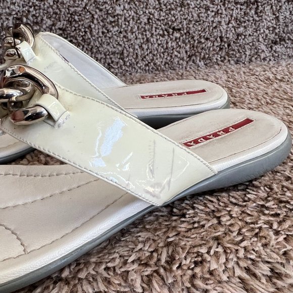 Prada Women's White Patent Leather Thong Sandals - - Picture 8 of 16